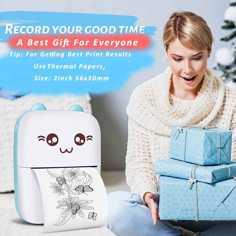 Hashwow Mini Bluetooth Thermal Printer - Ink-Free Portable Printer With 1 Rolls Of Paper & Stickers - Assorted