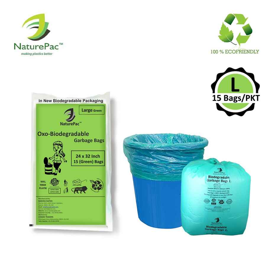 Naturepac Garbage Bag - Large | Green | Biodegradable 15 Pcss