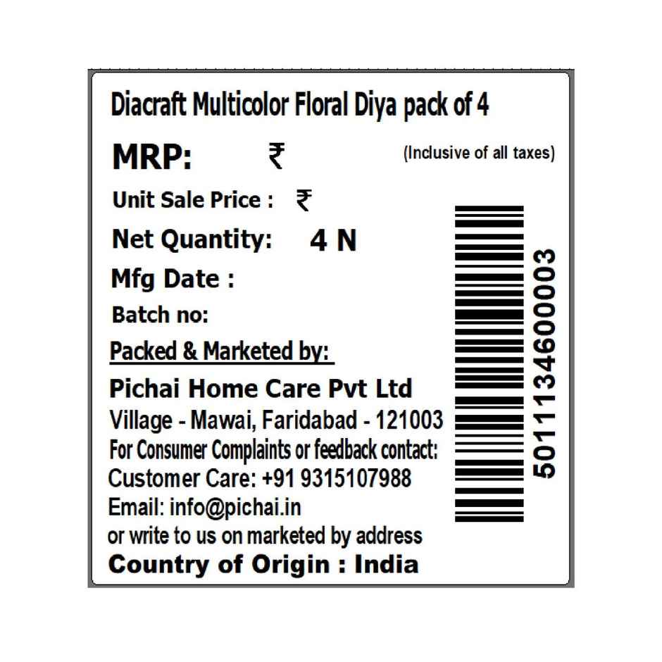 Multicolor Floral Diya | Pack OF 4 | Designer Clay Diya | DiaCraft