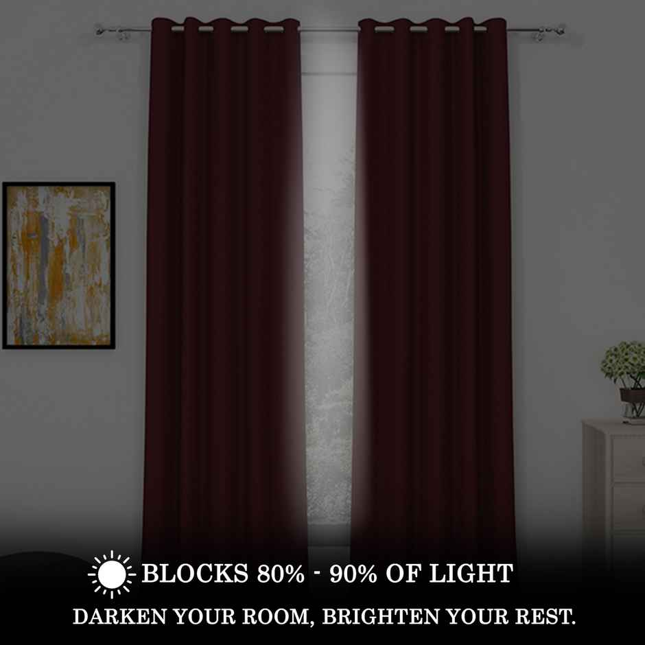 Story@Home 300 GSM 7 feet Faux Silk Blackout 1 U Door Curtain | Maroon