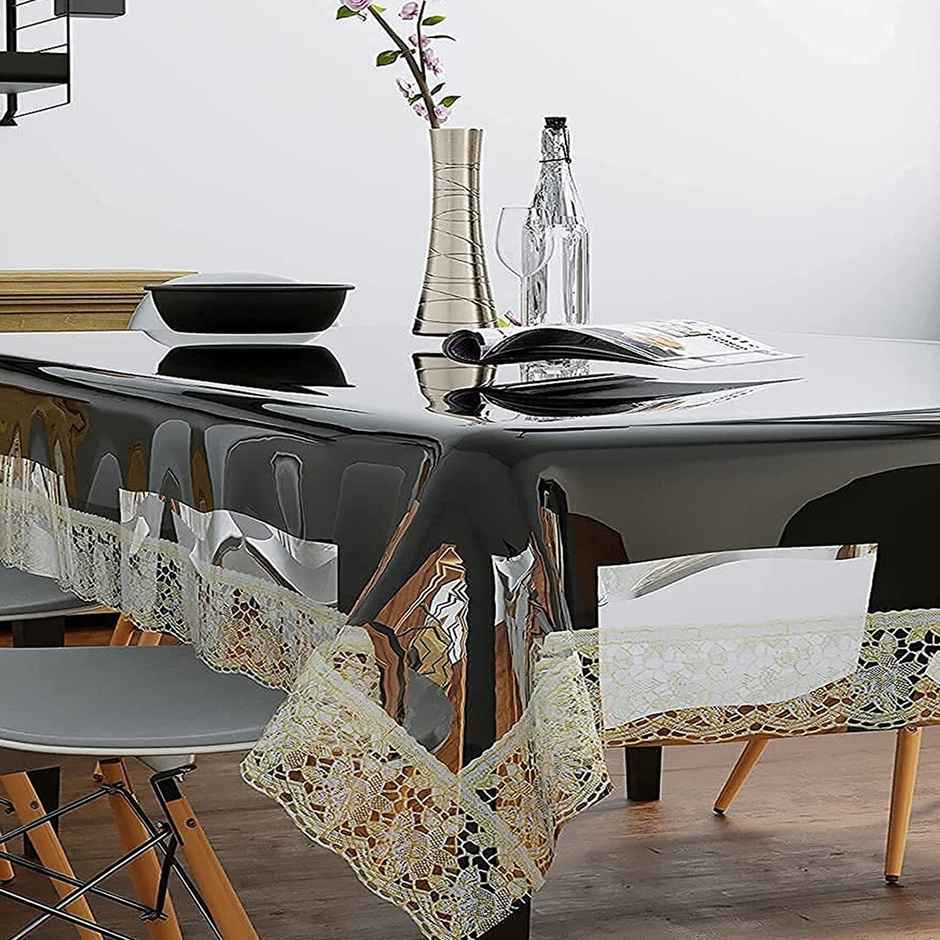 Kuber Industries 6 Seater Dining Table Cloth for Dining | Party | Events (Gold Lace)