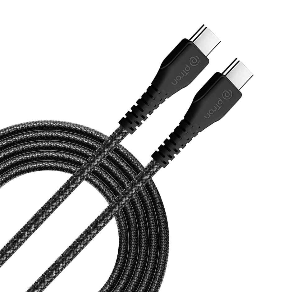pTron Solero Braid 60W Type C to C Fast Charging Cable 1.5m for Samsung, OnePlus, Oppo, Vivo, Xiaomi, Realme, IQOO & Other Devices - Unbreakable Nylon Braid, 480Mbps Sync Speed - Black
