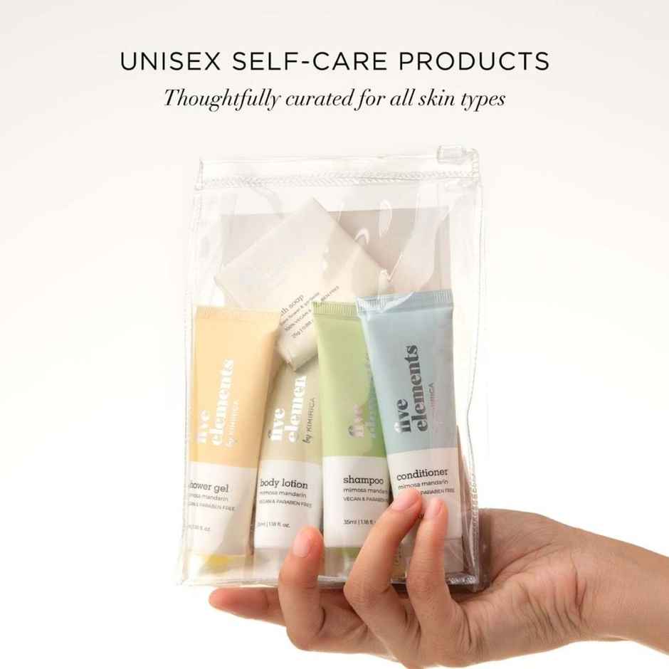 Kimirica Five Elements Travel Kit | 6-in-1 Bath Essentials with Loofah in Pouch | Self-Care Set