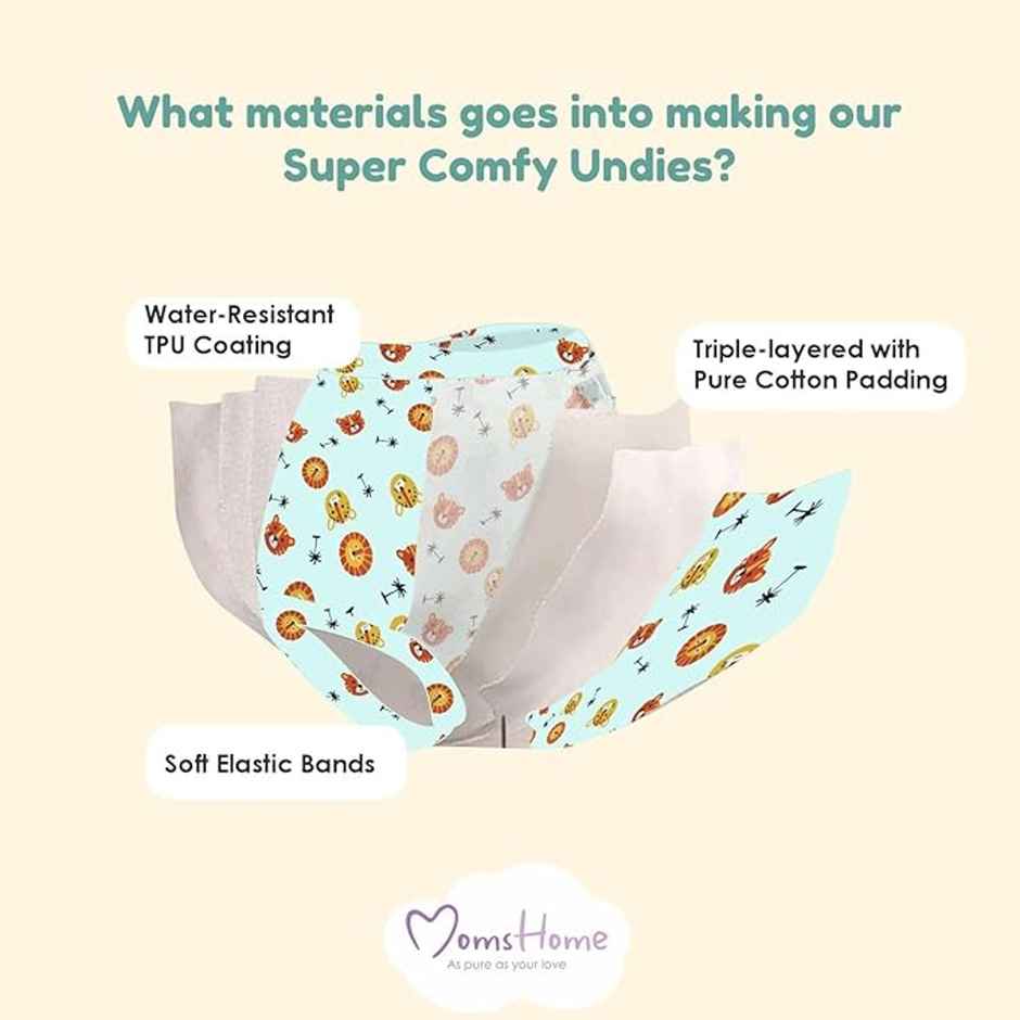 Moms Home Organic Cotton Unisex Baby Padded Underwear 2-3 Years | Heart| Car & Lion | Pack Of 3