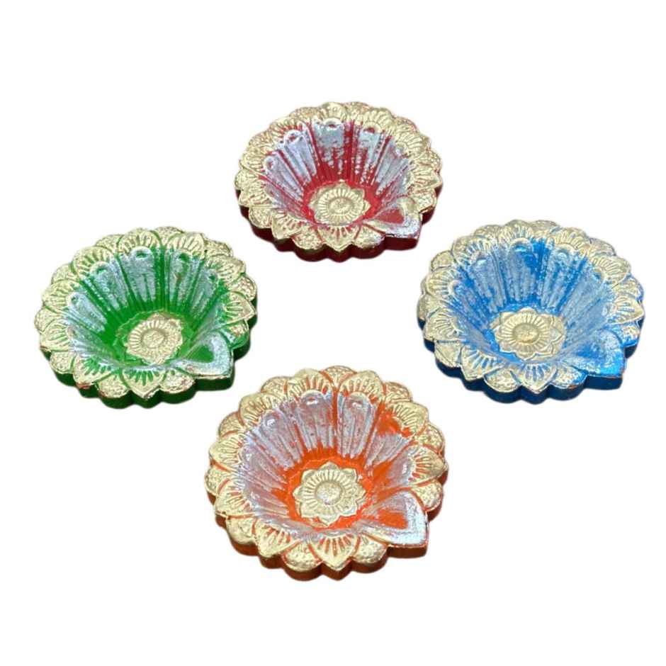 Multicolor Dazzle Diya | Pack Of 4 | Designer Clay Diya | DiaCraft