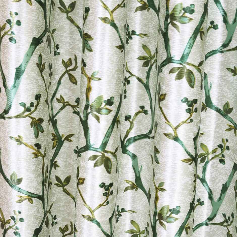 Romee Leafy Printed Polyester Window Curtain 5 feet Set of 2 | Green and Off White