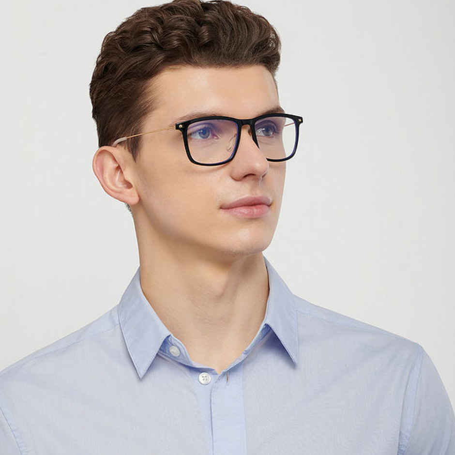 Lenskart Blu Unisex Solid Metal Computer Glasses | Black and Gold - L