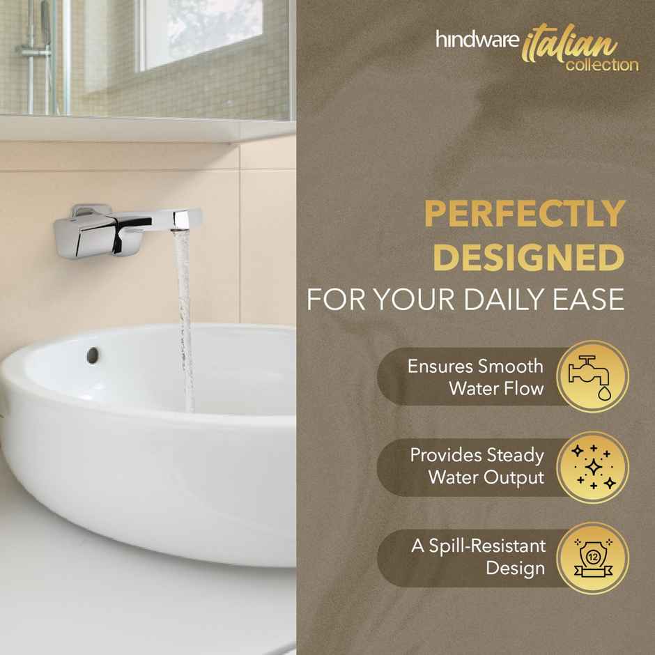 Hindware STARC Brass Bib Tap | Chrome Finish | Wall Flange