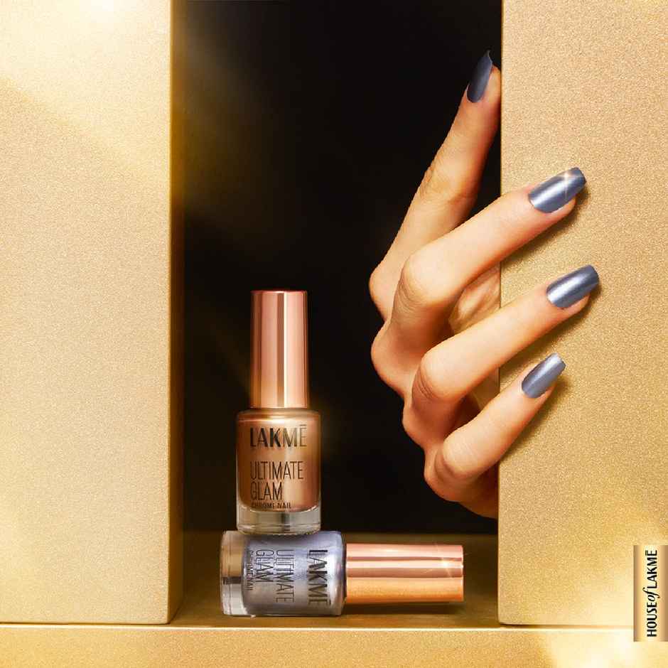 Lakme Ultimate Glam Chrome Nail Paint | Metallic Finish, Quick Dry Formula | Fuschia