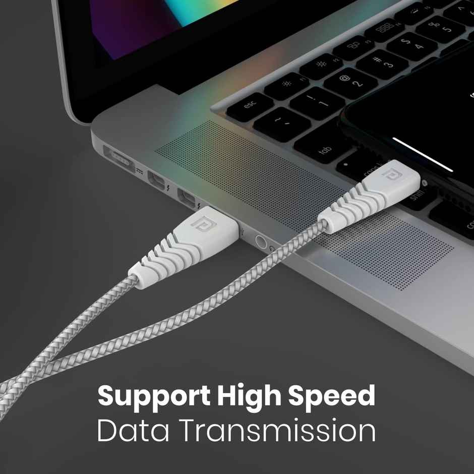 Portronics Konnect B Micro USB Cables For Fast Charging & Data Sync 3.0 Amp with PVC Heads, Nylon Braided, 1m - White