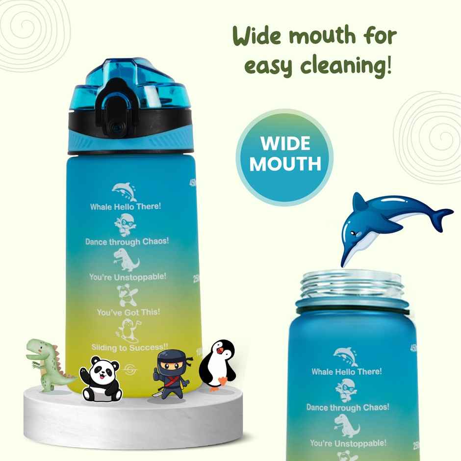 Solara Sipper Water Bottle 500Ml With Motivational Time Marker, Sipper Bottle For Kids -Yellow Blue