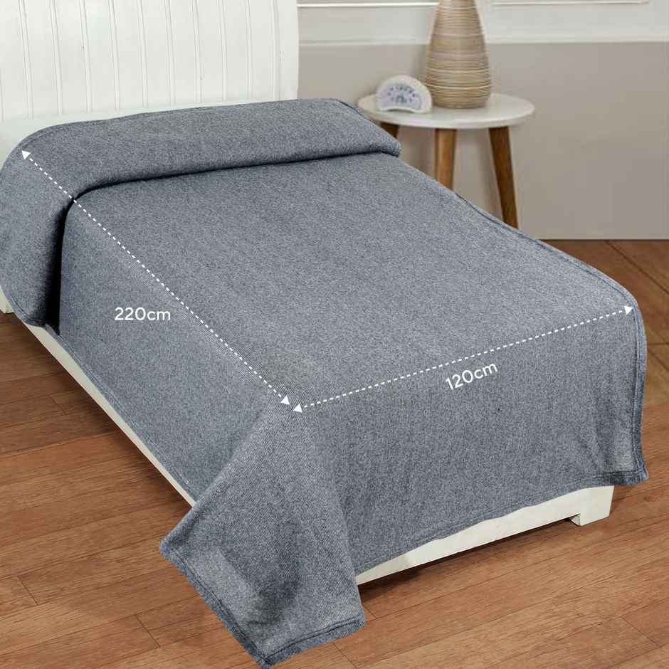 BAY6 All Season Polar Fleece Single Bed Solid Lightweight Blanket | 120 x 220 cm - Grey