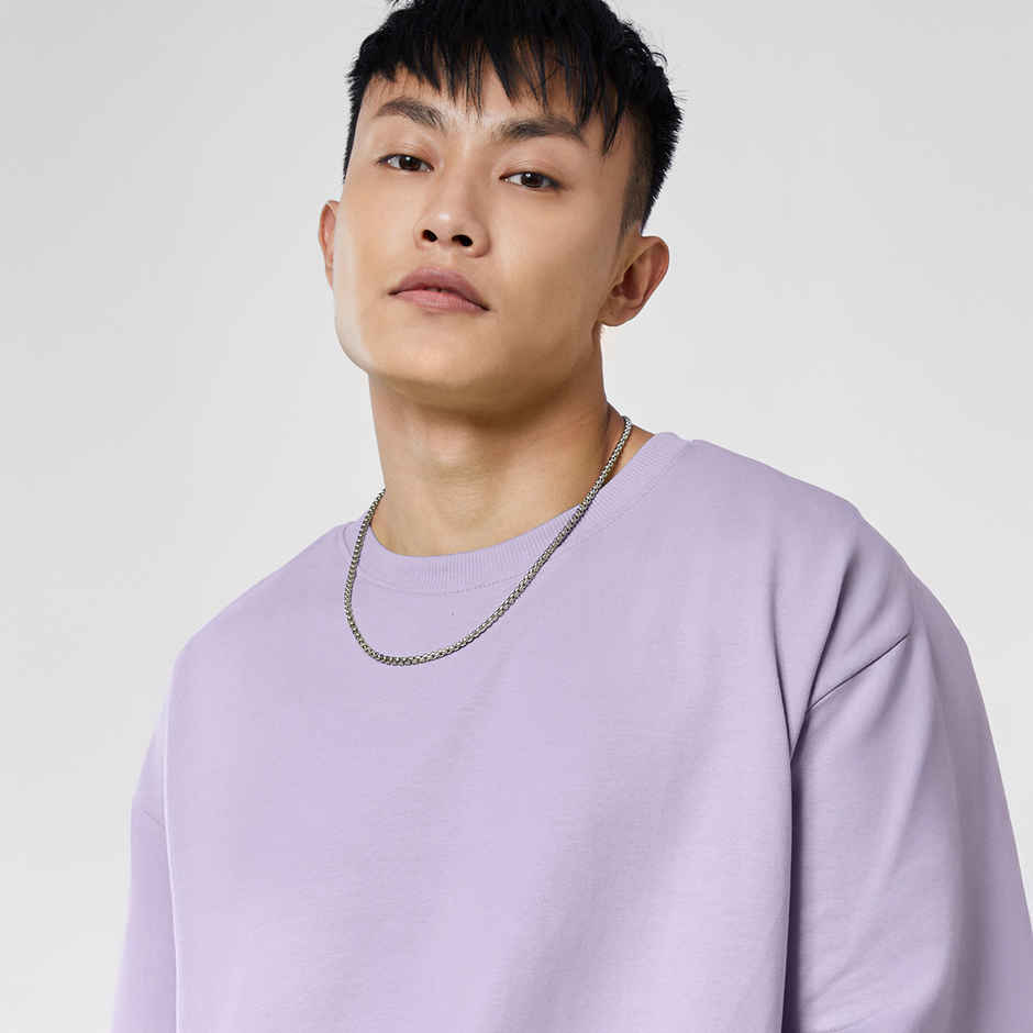 The Souled Store Men's Solids Oversized T-shirt | Lavender - M