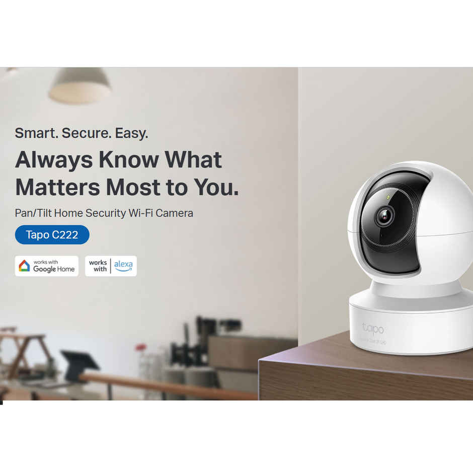 TP-Link Tapo C222 2K QHD 1440p 4MP Pan/Tilt AI Smart Home Security Wi-Fi Camera| Works with Google Home and Alexa | 360Degree Ethernet/Wi-Fi Connection | Two-Way Audio| Advanced Night Vision - White