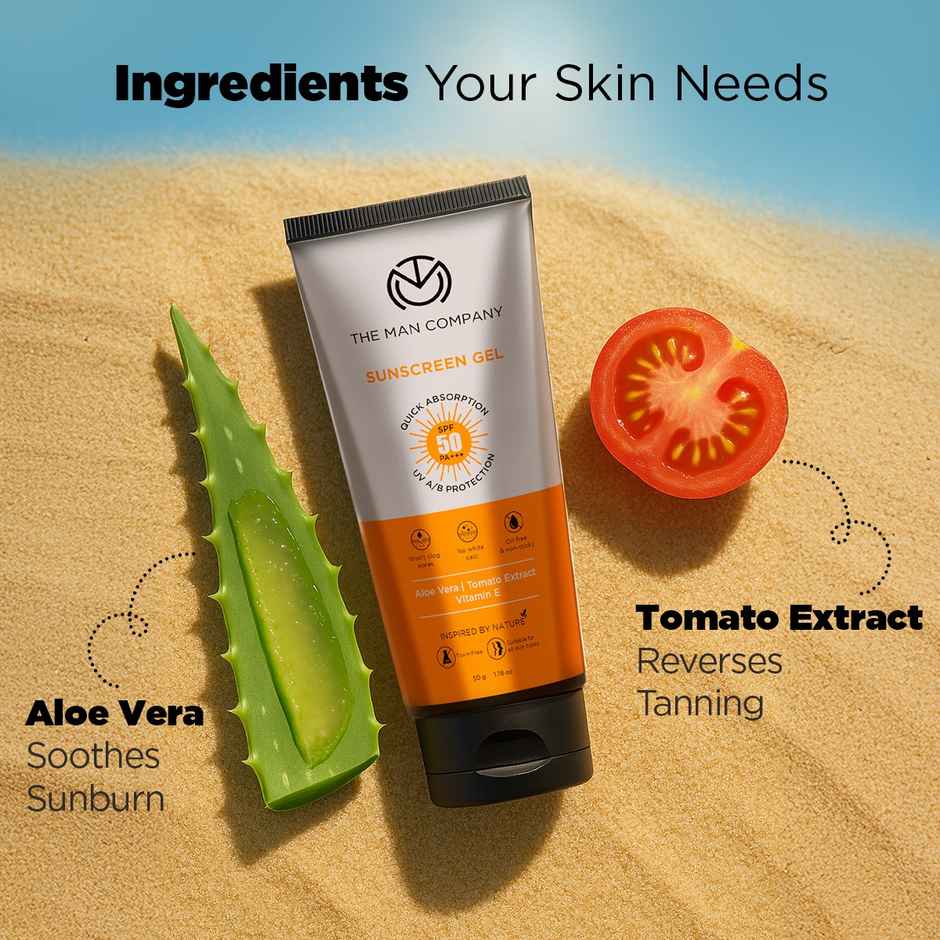 The Man Company Oil-Free Sunscreen Gel SPF50 PA+++ For Men | for Oily, Combination & Normal Skin | UV A/B Protection | No White Cast | Non-Greasy & Lightweight
