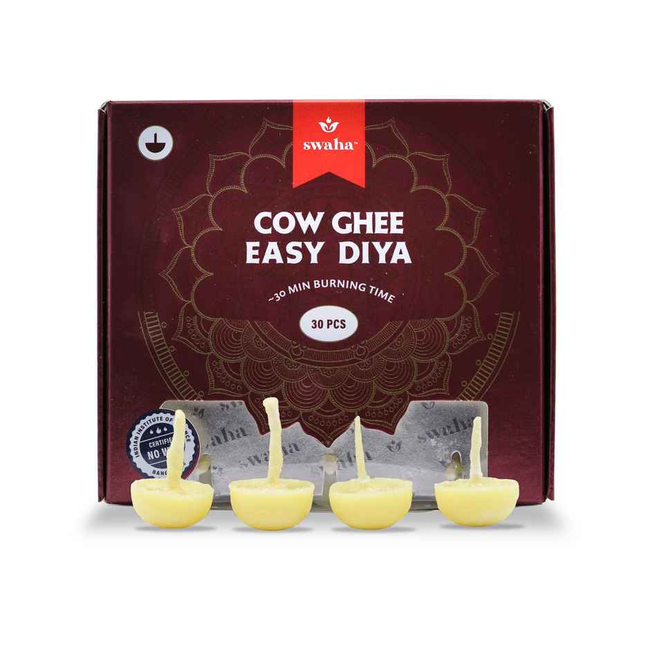 Cow Ghee Easy Diya | Yellow | Traditional | Pack of 30 | Diya-Pooja | Swaha