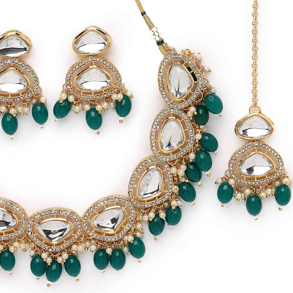 Sukkhi Artisanal Gold Plated Green Stone Studded Choker Necklace Set