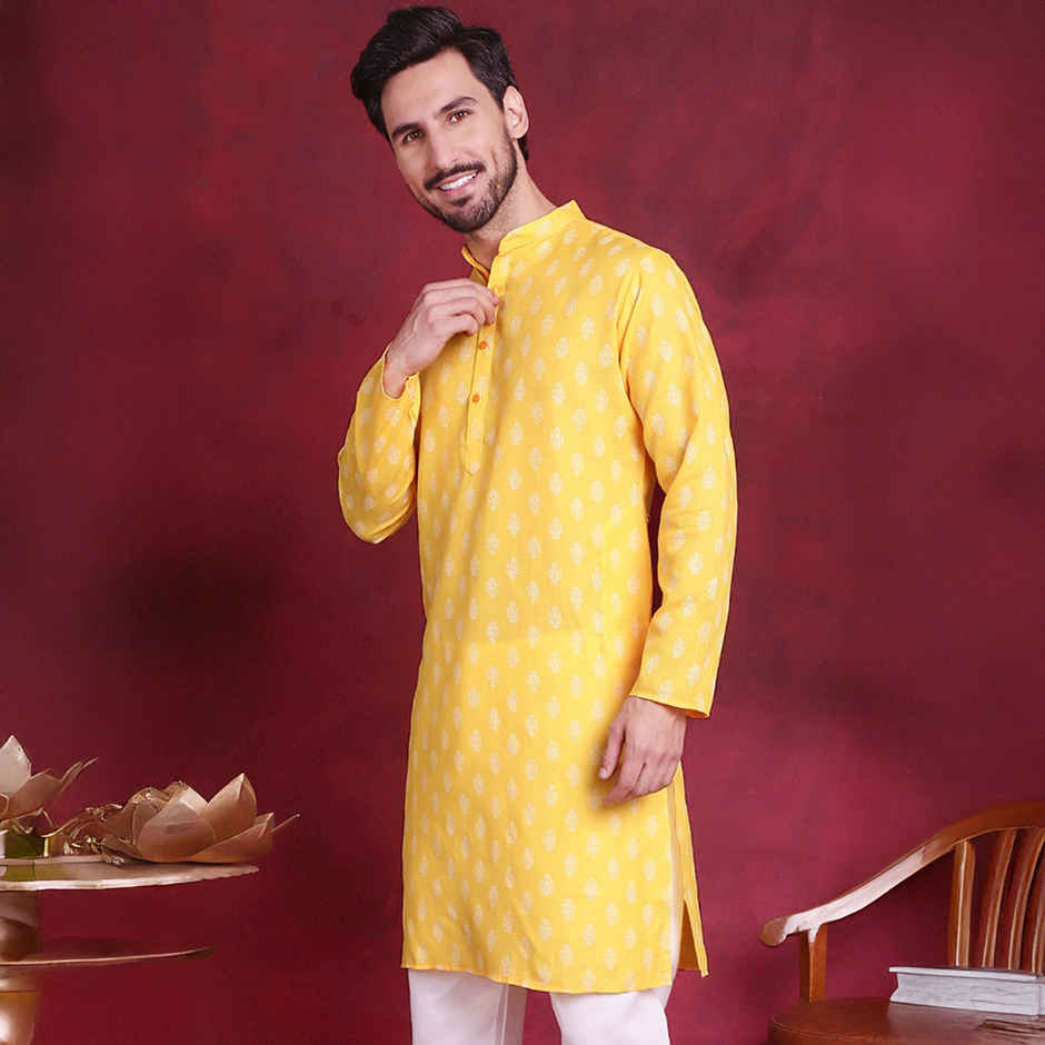 Jompers Men's Kurta | Ko 650 | Lemon - S
