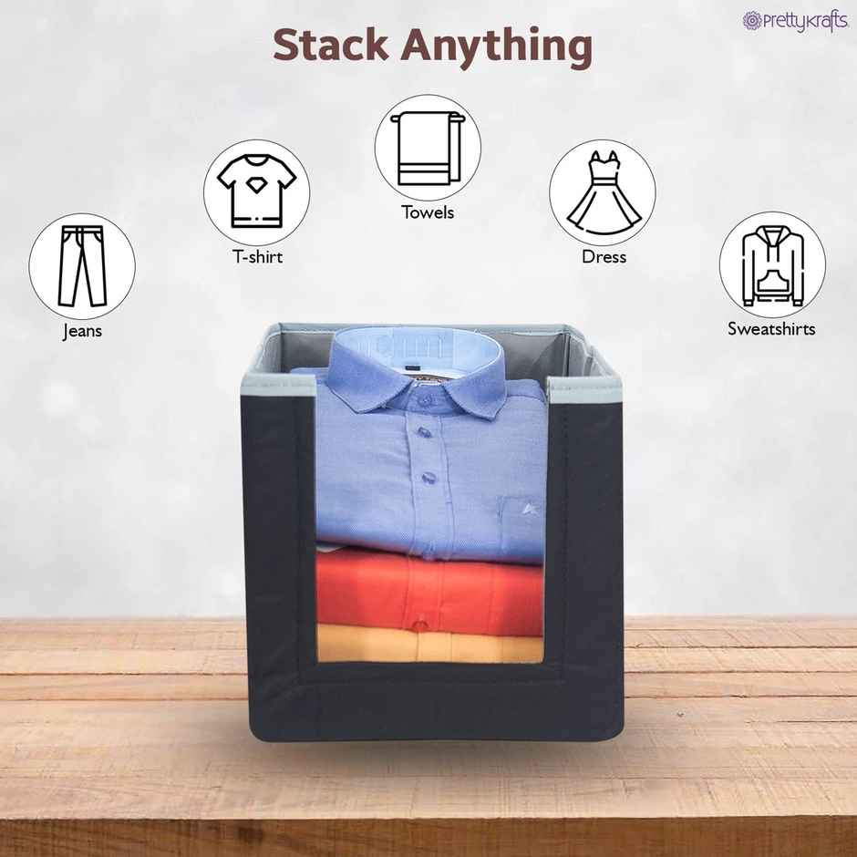 Prettykrafts 1 Pcs Large Capacity Stackable Shirt Stacker, Storage Bins, Grey Black