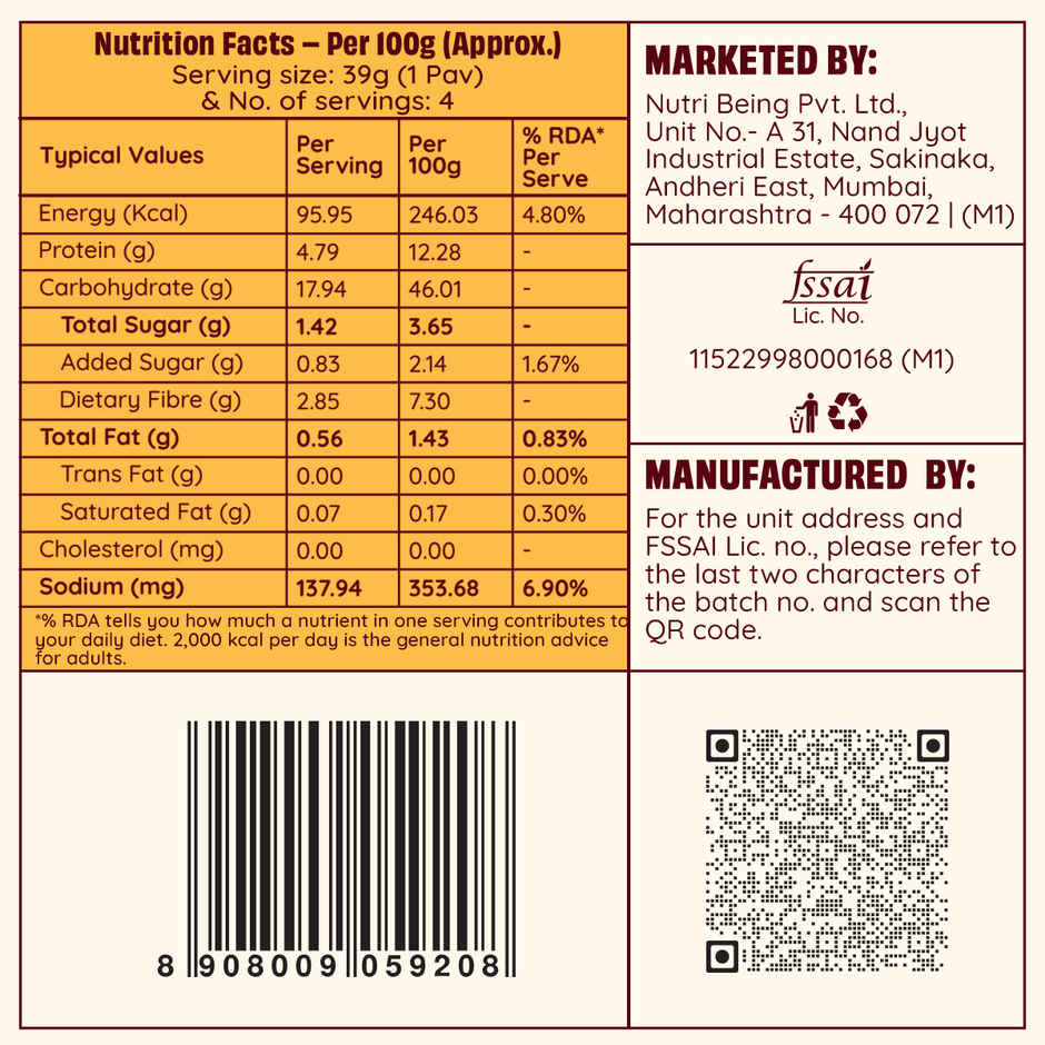 The Health Factory Zero Maida Bombay Pav (Pack Of 4) | Clean Label, Not Brown