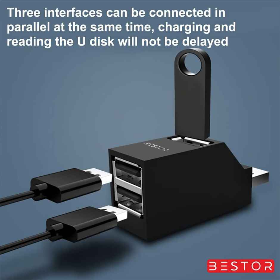 Bestor USB C Hub Multiport Adapter 3-in-1 Aluminum USB C to USB Adapter with 3 USB Ports, Compact for MacBook Pro, Chromebook, Galaxy, Surface, Notebook PC, Keyboard, Mouse, and Fast Data Transfer - Black
