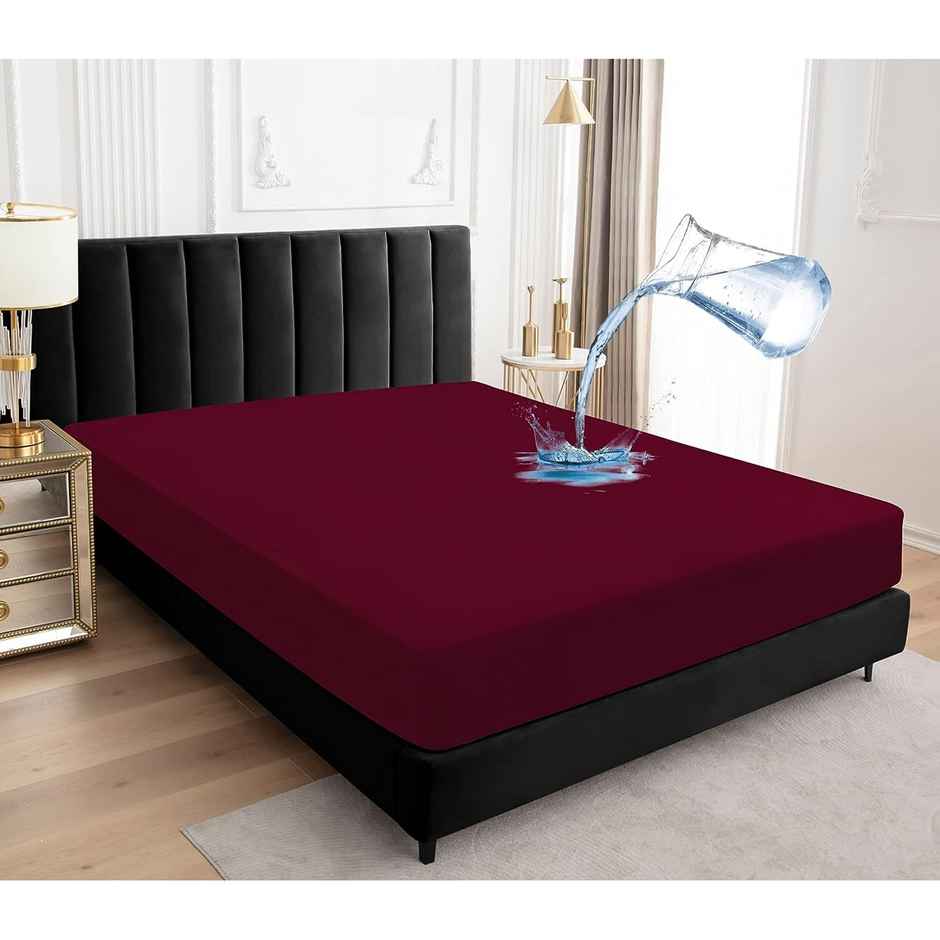 BAY6 Maroon Terry Cotton 220 GSM Waterproof Mattress Protector For Queen Size Bed