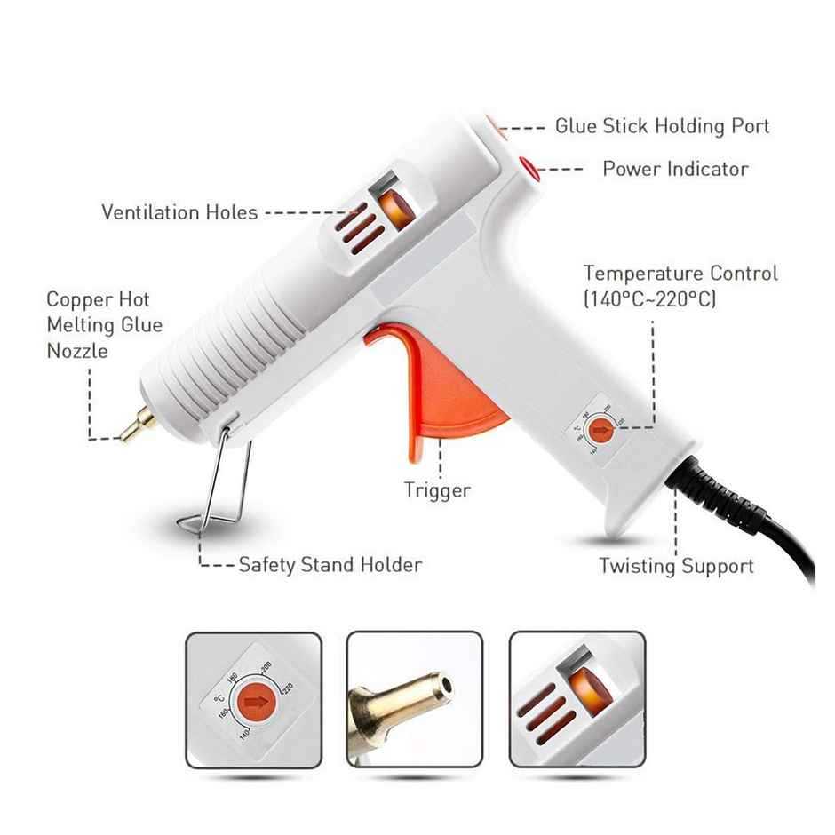 Chrome Hot Melt Glue Gun Machine 100W Adjustable Constant Temperature Hot Melt