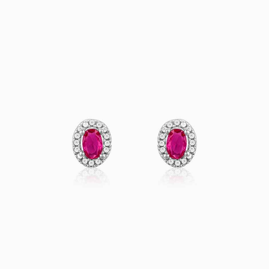 Giva Silver Pink Oval Halo Studs