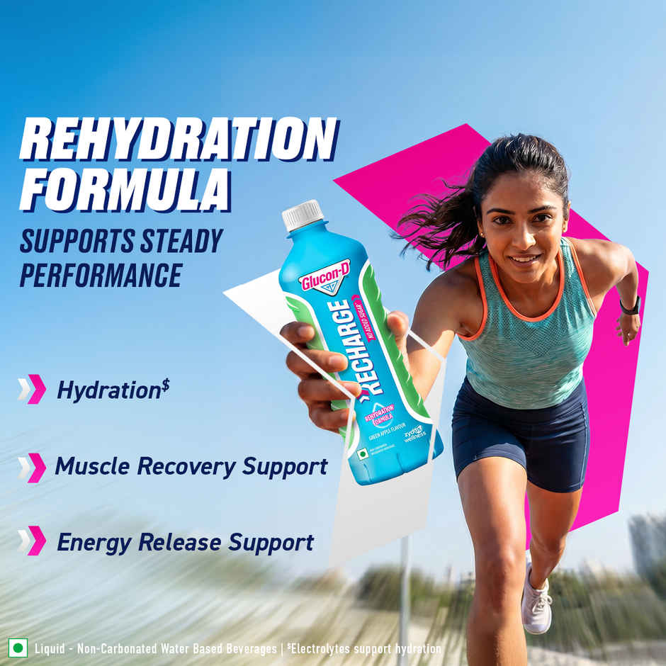 Glucon-D Recharge | No Added Sugar, Green Apple, Hydration & Energy Drink