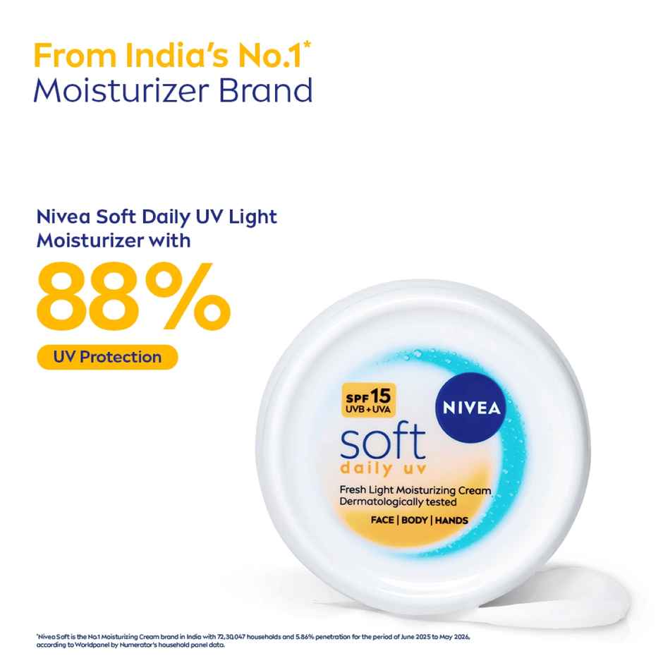 NIVEA Soft Daily UV Moisturizer with SPF 15 | 72 Hr Hydration | No White Cast Face Cream