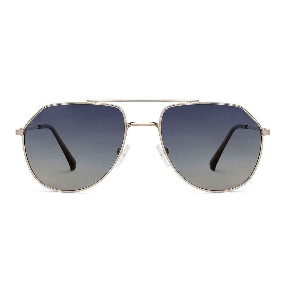 Vincent Chase By Lenskart Unisex Solid Metal Aviator Sunglasses | Black and Gold - L