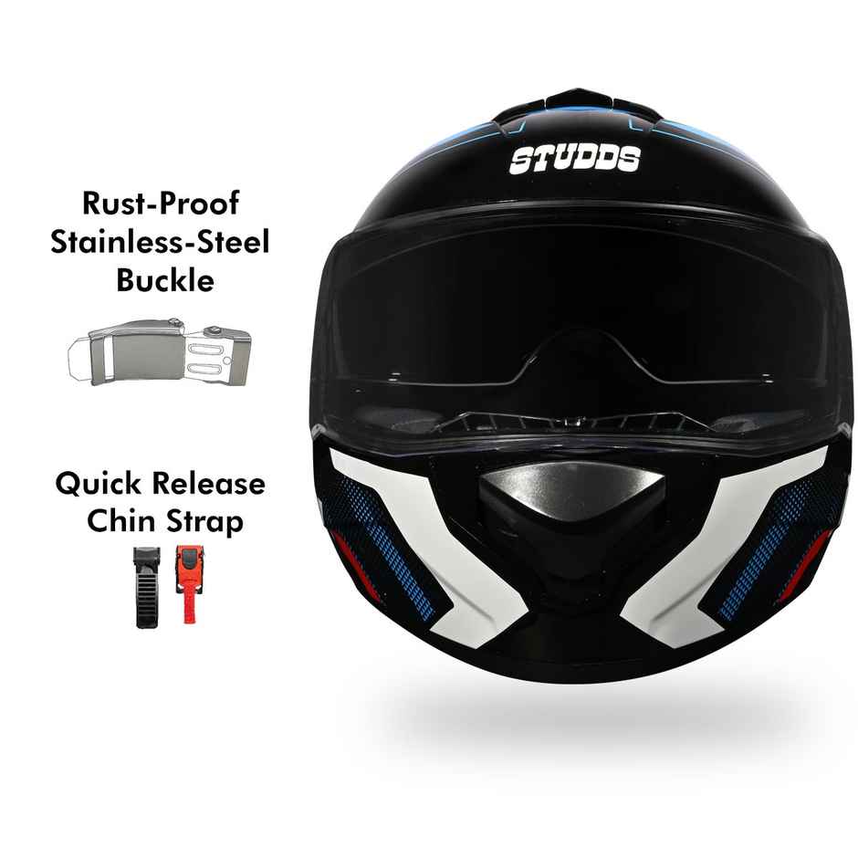 Studds Drifter D4-R1 ISI-DOT Certified Full Face Helmet | Dual Visor & Spoiler |Black Red - L