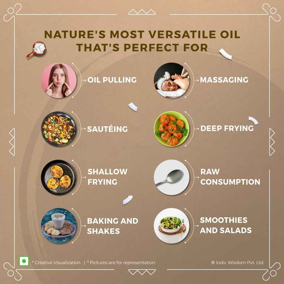 Indic Wisdom Coconut Wood Pressed Oil (Nariyal Oil) | Bottle | Cold Pressed - Extracted on Wooden Churner