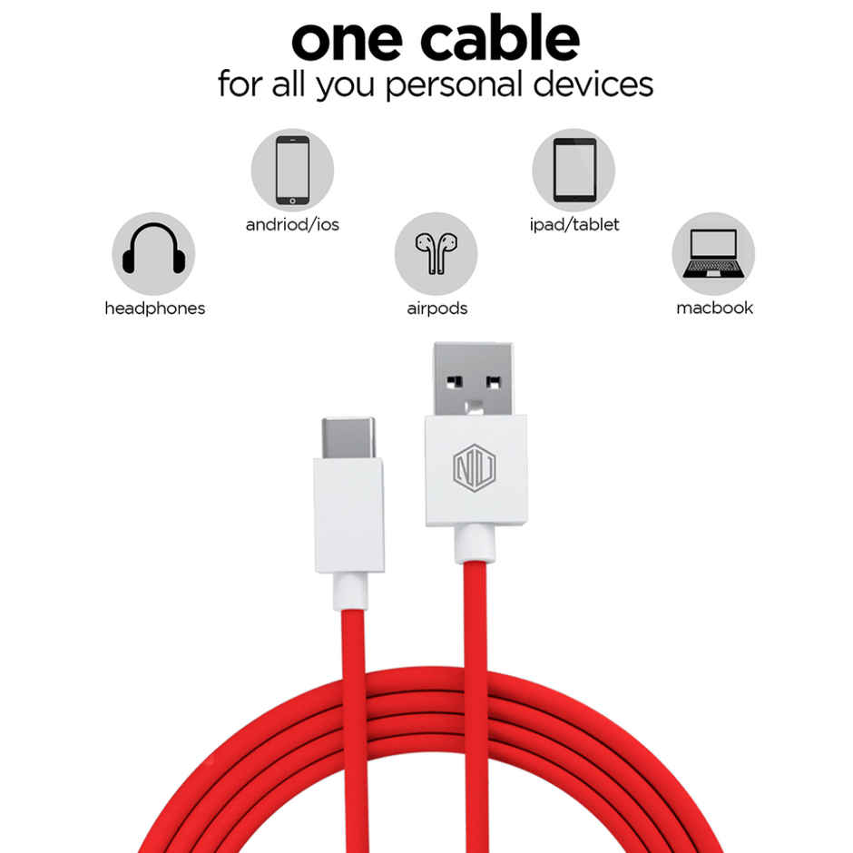 Nu Republic Blaze Hypersonic 50W USB Type C Cable 3.5 A 1 m Supports All Fast Charging Technologies (Compatible with Mobile, Tablet, Laptop, Speakers, One Cable) - Red