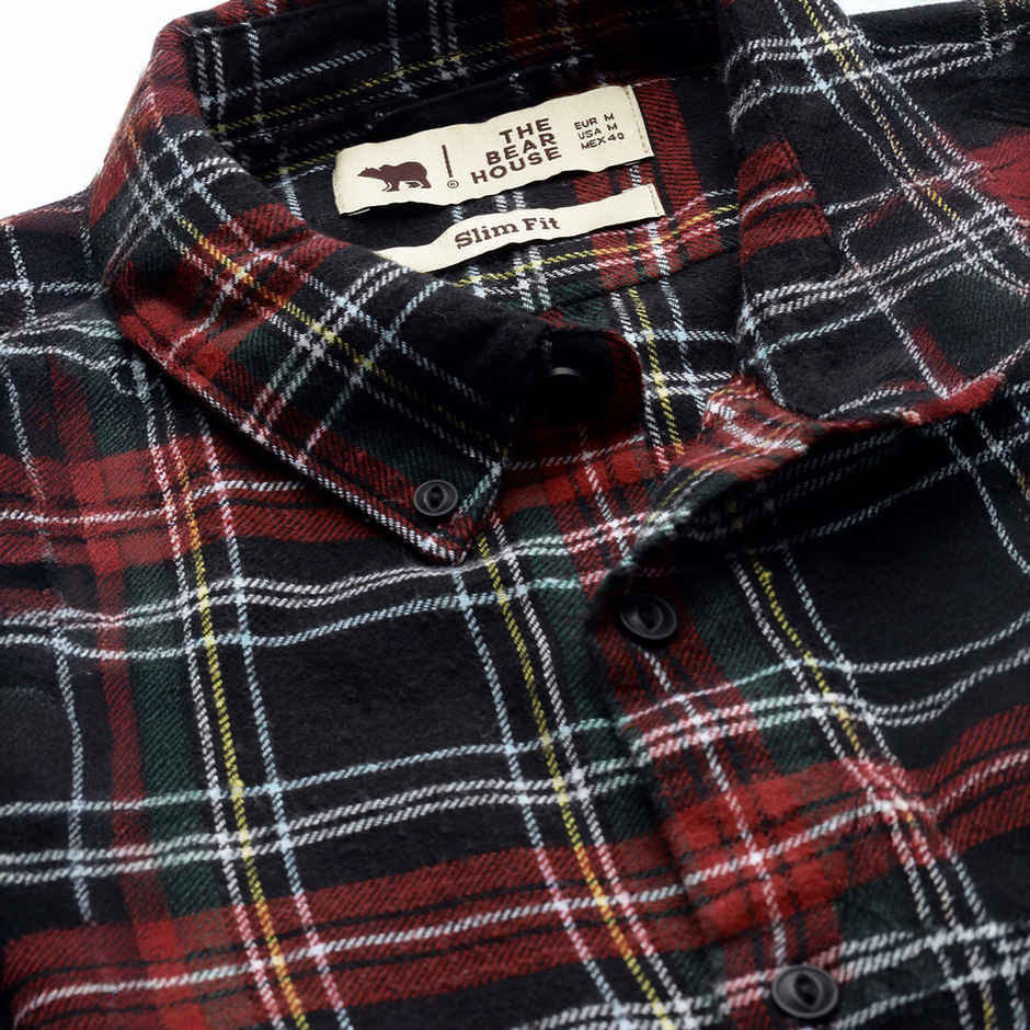 The Bear House Men Slim Fit Checked Shirt - Anglo | Black and Red | M