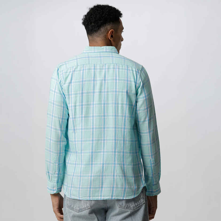 The Bear House Men Slim Fit Checked Button-Down Casual Shirt - Joan | Blue | M