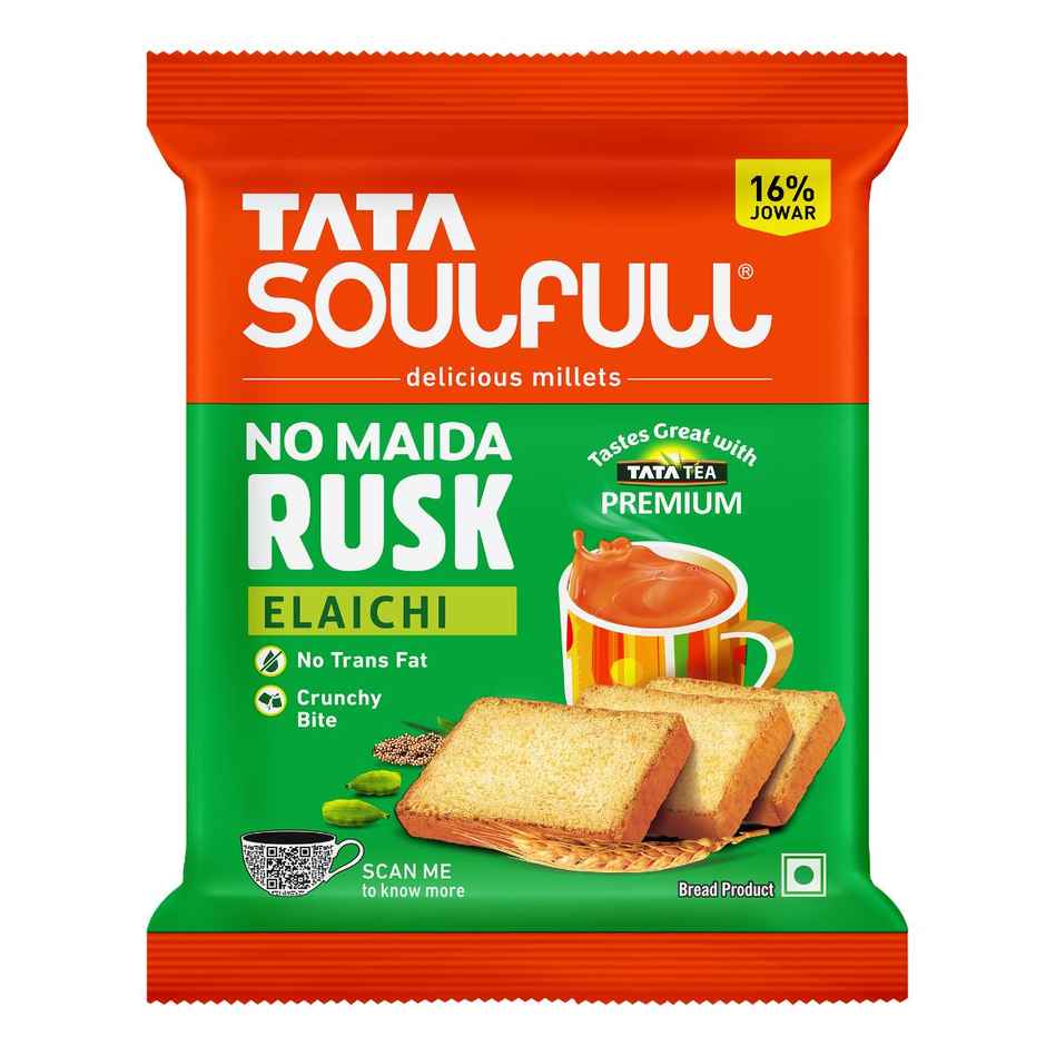 Tata Soulfull No Maida Elaichi Rusk, Whole Wheat Atta & Jowar, Crunchy Tea-Time Snack