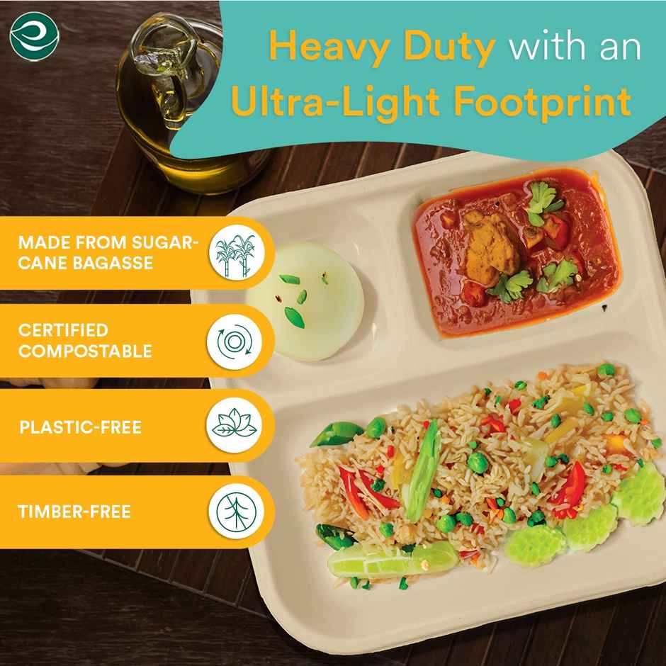 ECO SOUL 10 Count | 3CP Disposable Meal Tray/Plate Combo