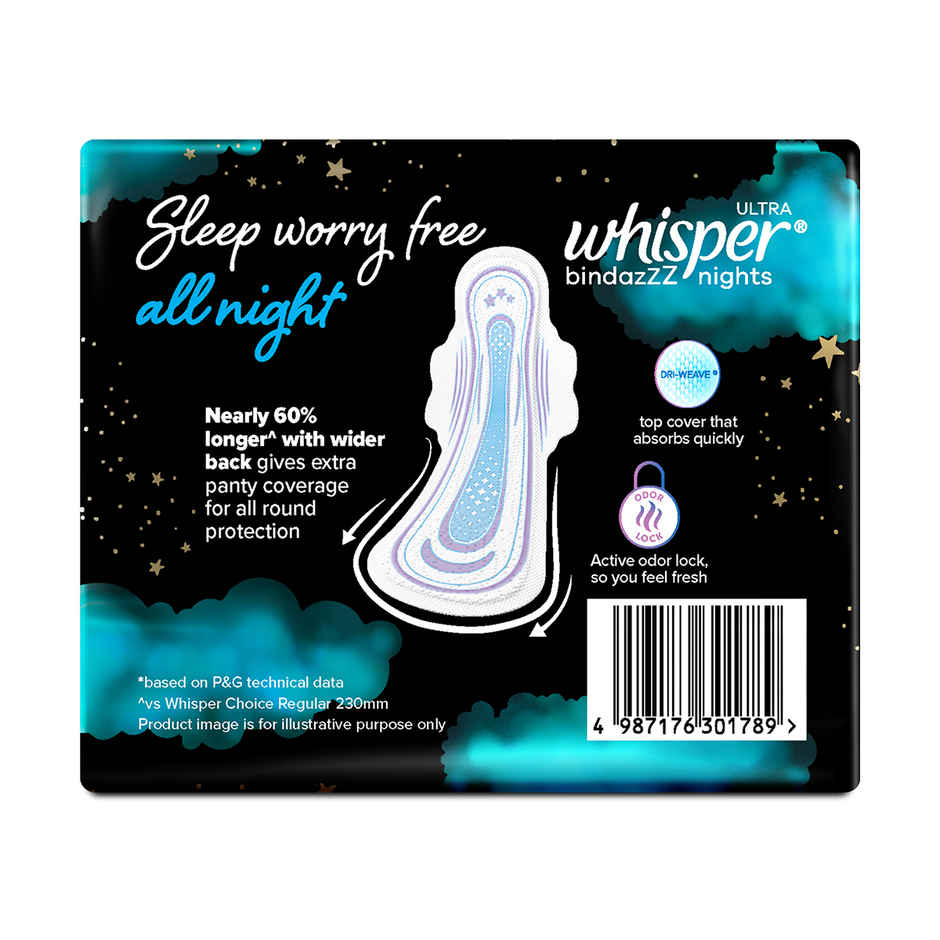 Whisper Bindazzz Nights Sanitary Pads | XXL+ | 16 pcs