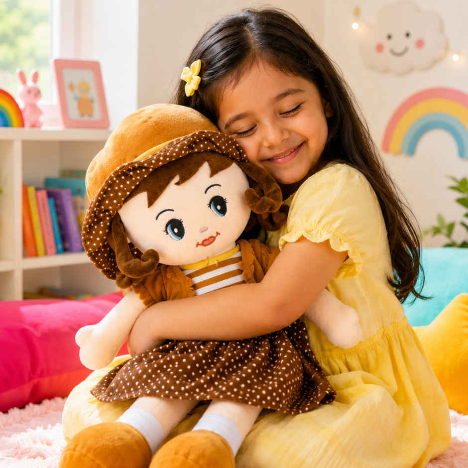 ToyTales Winky Doll Soft Stuffed Plush Girls Toys | Cuddly Stuffed Toys | Birthday Gift for Kids | Brown | 60cm