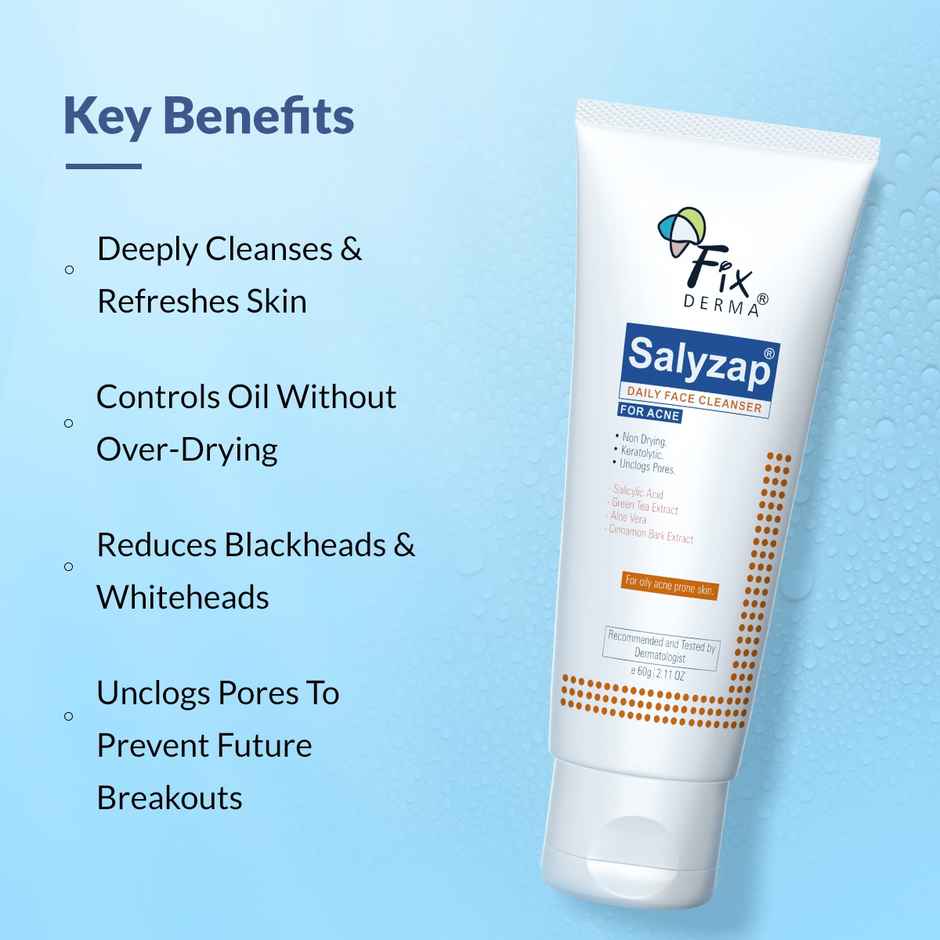 Fixderma 2% Salicylic Acid Face Wash for Acne Control, Oil-Free Cleanser