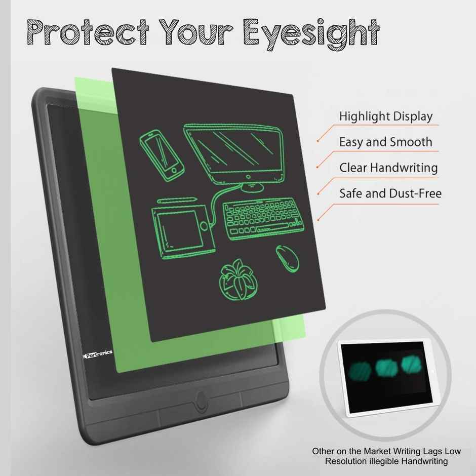 Portronics Ruffpad 15 Re-Writable LCD Screen 38.1cm (15-inch) Writing Pad for Drawing(Grey)