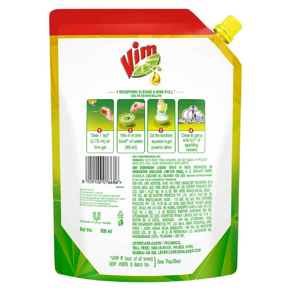 Vim Lemon Dishwash Liquid Gel Refill Pouch