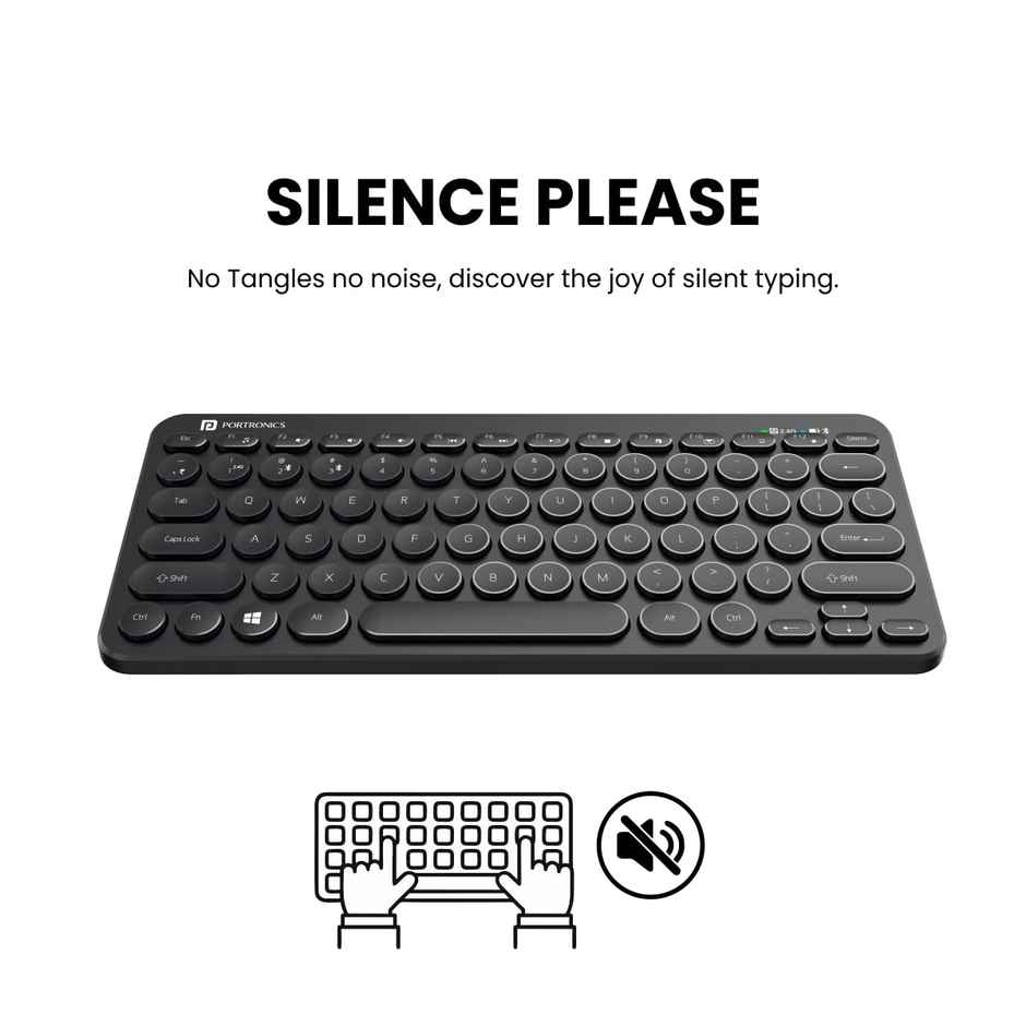 Portronics Bubble Multimedia Wireless Keyboard 2.4 GHz & Bluetooth 5.0 Connectivity, Noiseless Experience, Compact Size for iOS iPad Air, Pro, Mini, Android, Windows Tablets PC Smartphone - Black