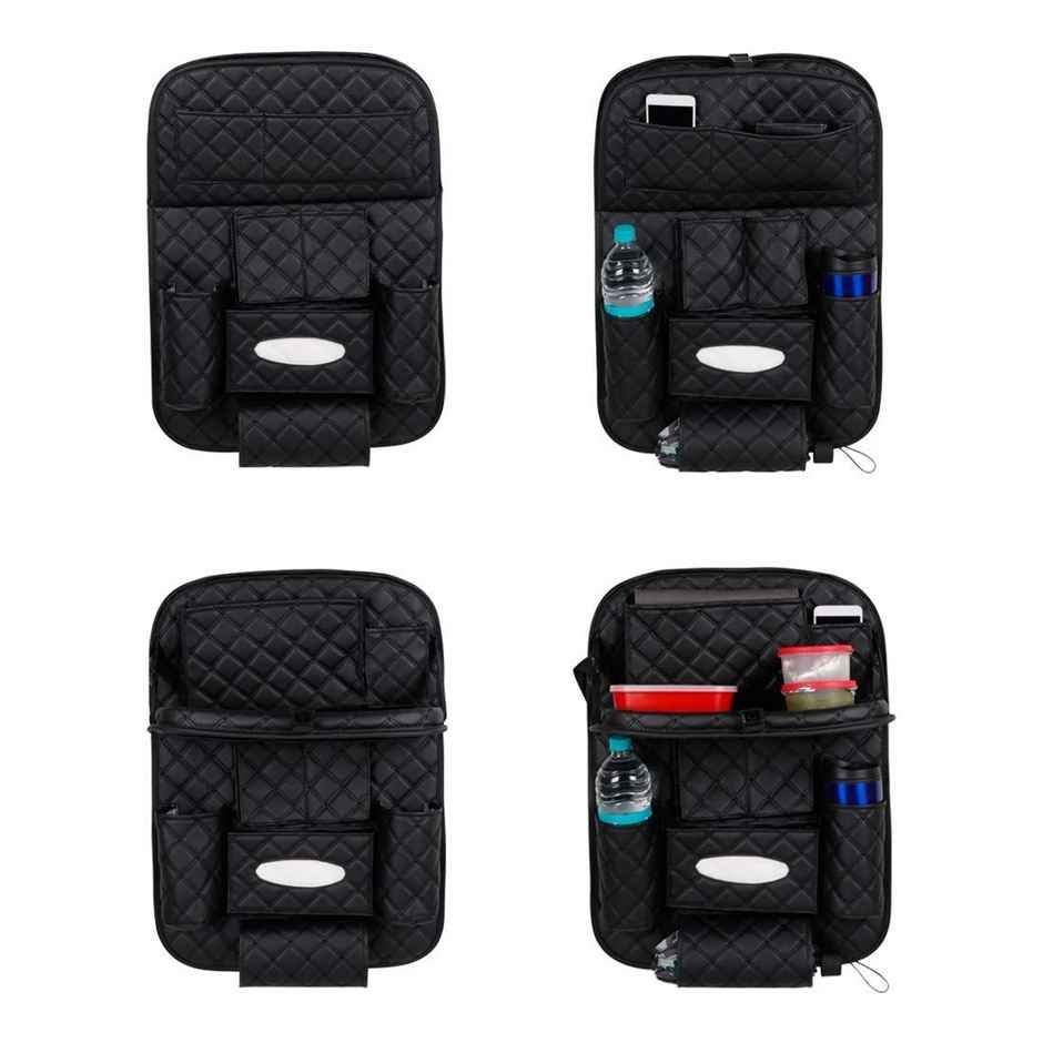 Autofurnish 7D Car Auto Seat Back Multi Pocket Storage Bag Organizer with Car Meal Tray | Black