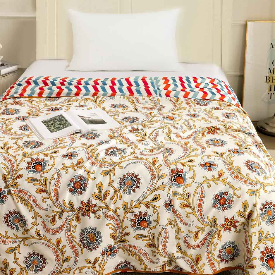 Story@home Printed Single Dohar/Duvet Cover (Cotton, Beige, White) (220x144x2 cms)