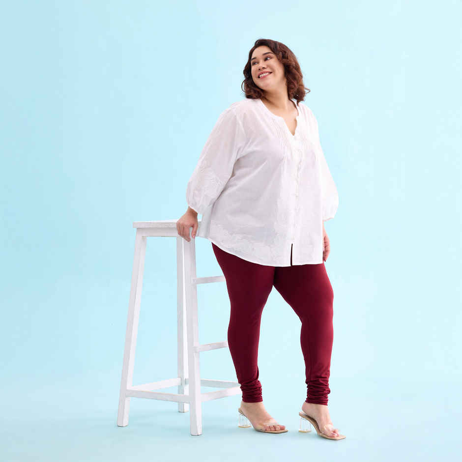 Go Colors Women's Solid Mid Rise Churidar | Maroon - S