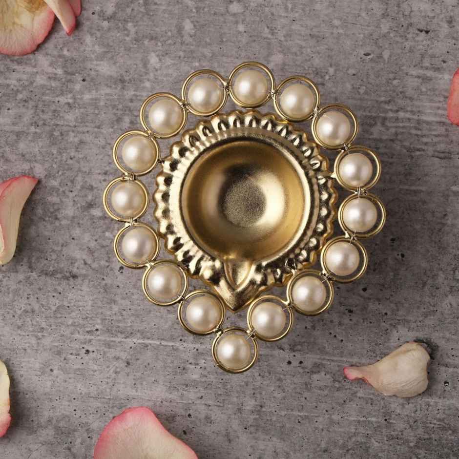 Pearl Diya for Decorations | Modern | Brass | Diya-Pooja | Urban Born