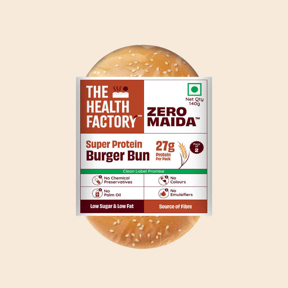 The Health Factory Super Protein Burger Bun | Zero Maida | 27g High Protein | Whole Wheat Bun