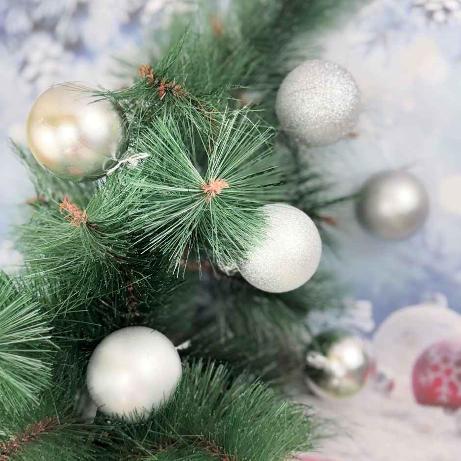 7 cm | 6 pcs Christmas Glitter Matt Shiny Balls Pvc Box Silver | Gullak